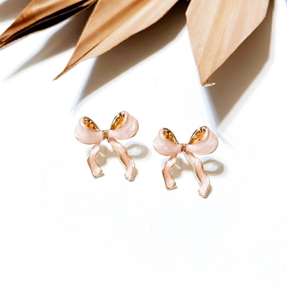 Pink bow stud earrings S254